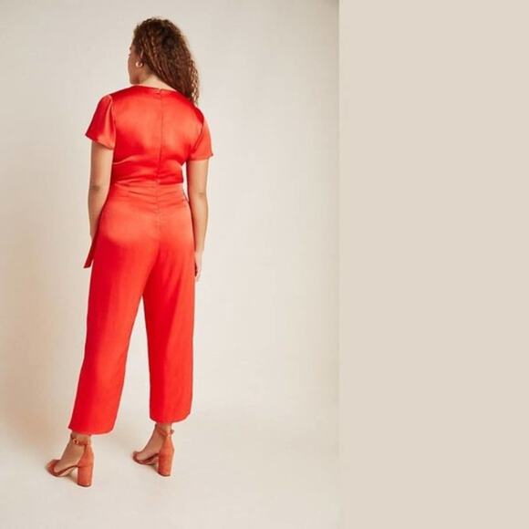 ANTHROPOLOGIE Maquelle Satin Flutter Sleeve Jumpsuit Red {HH29} - Picture 3 of 10